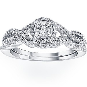 Pompeii3 3/4CT Diamond Halo Infinity Engagement Wedding Ring Set 14k White Gold Lab Created - 1 of 4