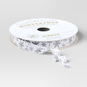 18' Christmas Fabric Ribbon White/Satin/Silver Snowflakes - Wondershop™ - 1 of 3