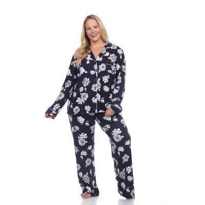 Plus Size Long Sleeve Floral Pajama Set - White Mark