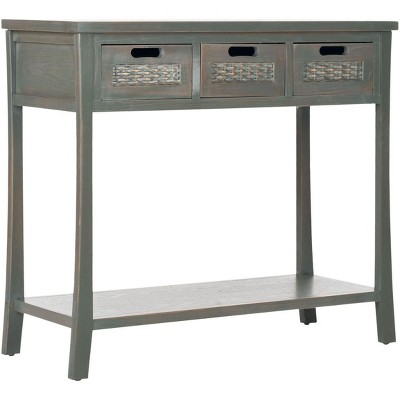 Transitional Ash Grey Rectangular Console Table with Wicker Drawers