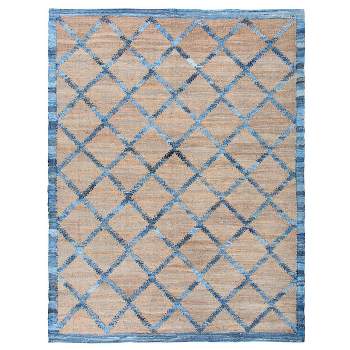 Park Hill Collection Hemp and Recycled Denim Windowpane Pattern Rug, 7'9" x 9'9"