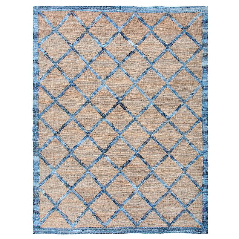 Park Hill Collection Hemp and Recycled Denim Windowpane Pattern Rug, 7'9" x 9'9", 1 of 3