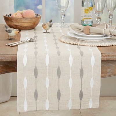 Natural Beige Polyester Embroidered Table Runner