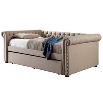 Melly Tufted Upholstered Queen Daybed with Twin Trundle Beige - HOMES: Inside + Out