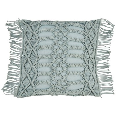 18" Macramé Pillow Down Filled Mint - SARO Lifestyle