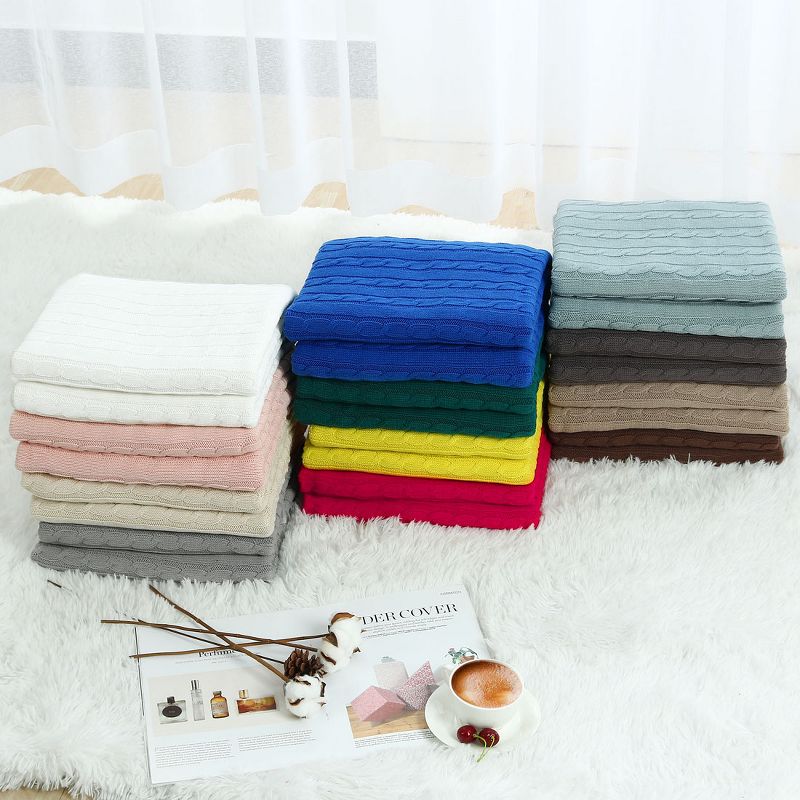 PiccoCasa 100% Cotton Cable Knit Throw Bed Blanket 1 Pc, 5 of 7