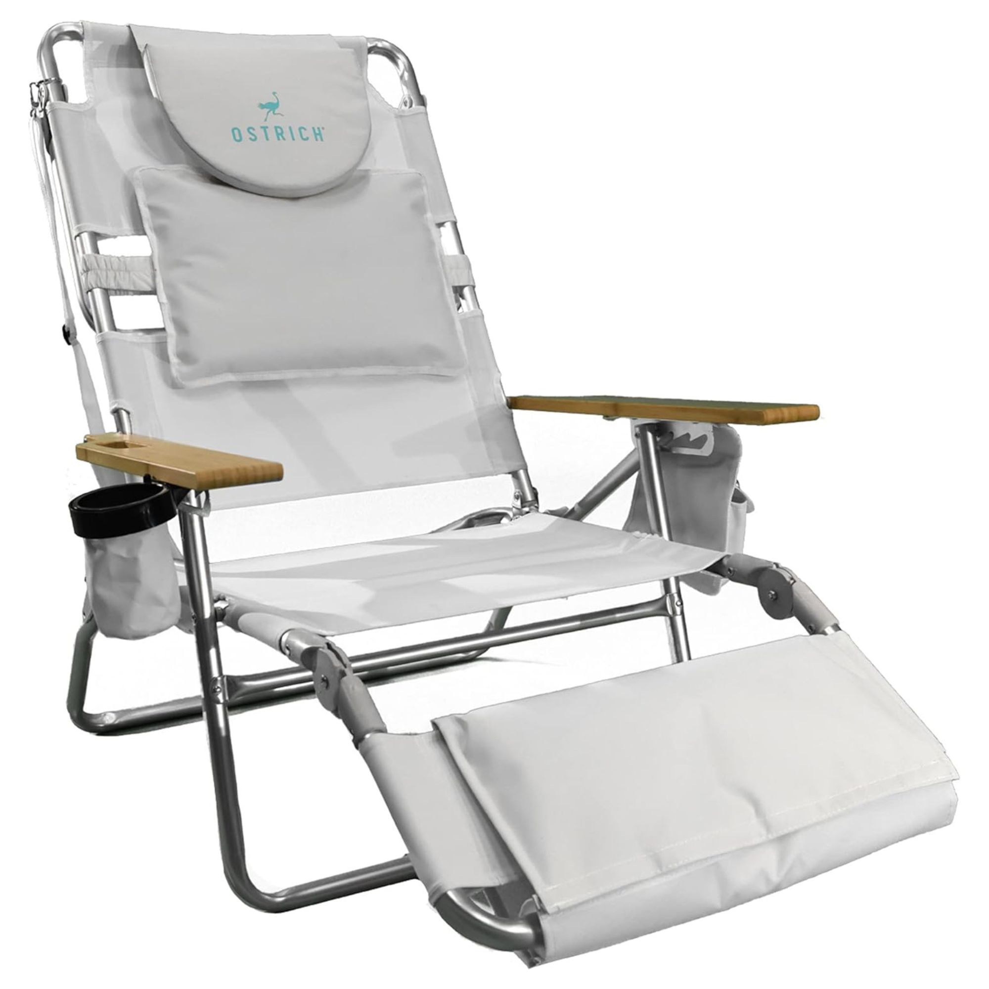 Ostrich Deluxe 3N1 Lightweight Lawn Beach Reclining Lounge Chair with Footrest, Outdoor Furniture for Patio, Balcony, Backyard, or Porch, White