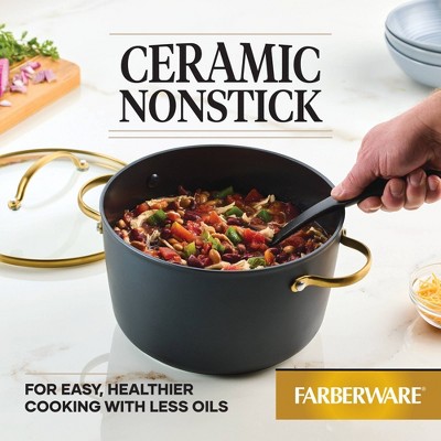 Black and Gold 6-Quart Aluminum Nonstick Stockpot with Glass Lid