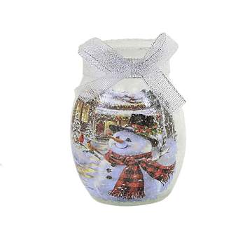 Stony Creek Delightful Snowman Small Jar  -  One Electric Jar 4.0 Inches -  Electric Christmas Winter  -   -  Glass  -  Multicolored