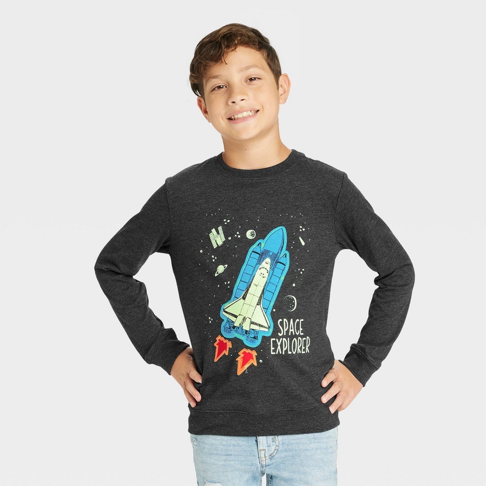 Boys' Interactive Long Sleeve Graphic T-Shirt - Cat & Jack Charcoal Gray L