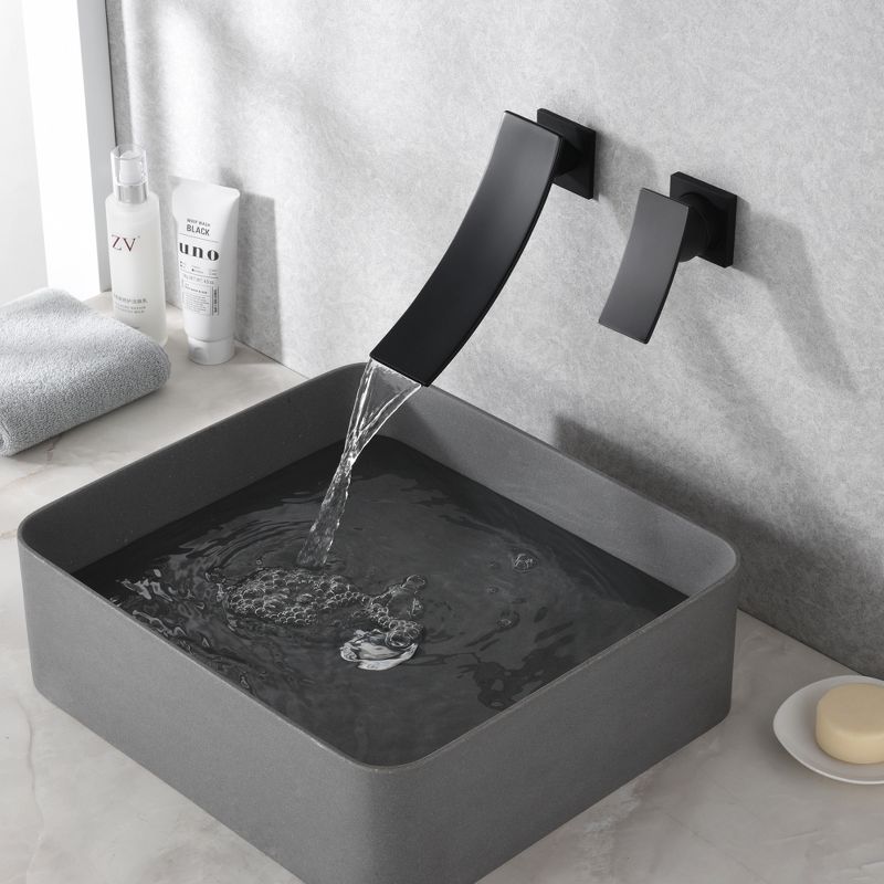 SUMERAIN Matte Black Wall Mount Bathroom Faucet Waterfall Single Handle with Brass Valve, 3 of 8
