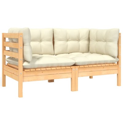 VidaXL 2-Seater Patio Sofa with Cream Cushions Solid Pinewood