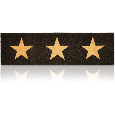 Stars Long Entryway Coir Door Mat 17"x60" - Welcome Front Doormat Non Slip Rug for Home Indoor Outdoor Entrance, Black