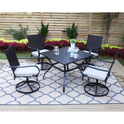 5pc Patio Dining Set with 360 Swivel Chairs with Cushions and Square Steel Table - Captiva Designs