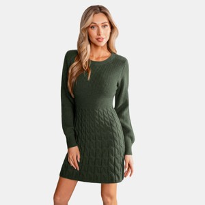 Women's Cozy Cable Knit Sweater Olive Green Mini Dress - Cupshe - 1 of 4