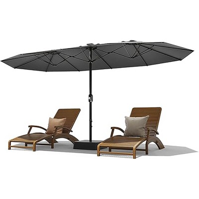 15FT Large Patio Double-Sided Rectangle Market Umbrella with Base for Poolside Lawn Backyard