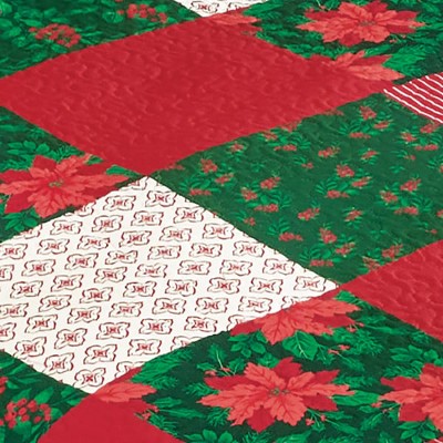 Holiday Patchwork Red and Green Queen Bedspread Set