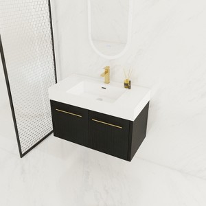 GDFStudio Isaac Modern Wall-Mounted Black Chestnut Wood Bathroom Vanity with Resin Sink - 1 of 4