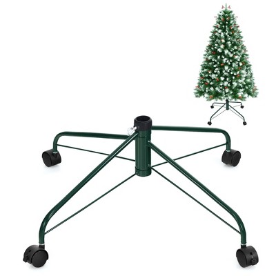 Costway Metal Christmas Tree Stand w/ Rolling Wheels For Tree Up to 9 Ft Tall