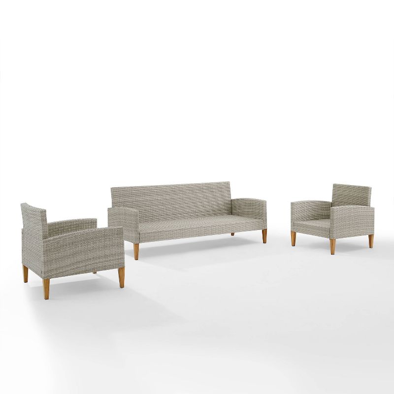 Capella Outdoor Wicker 3 Pc Sofa and Two Chair Set - Gray/Acorn - Crosley, 5 of 15