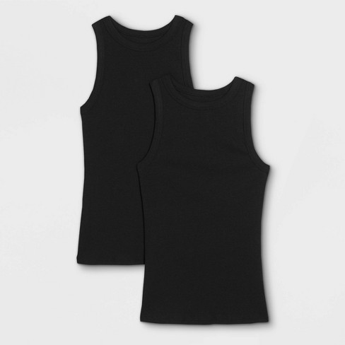 Women's Slim Fit Ribbed 2pk Bundle Tank Top - A New Day™ Black/Black XS