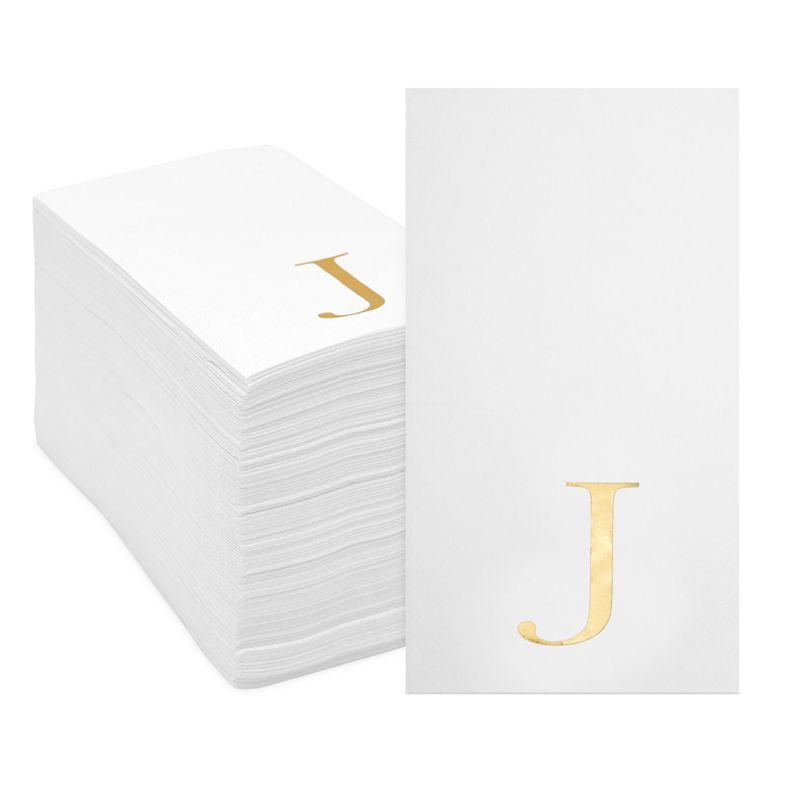 Sparkle and Bash 100 Pack Gold Foil Initial Letter J White Monogram Paper Napkins for Dinner Party, 4 x 8 In, 1 of 8