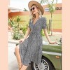 Clearlove Women's Floral Pleated Dress Short Sleeve Wrap V Neck A-Line Pleated Hem Midi Dresses with Belt - 3 of 4