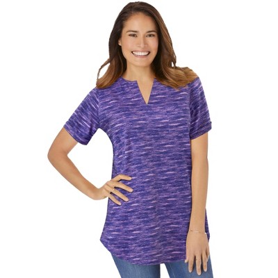 Woman Within Women's Plus Size Notch-Neck Pocket Tee