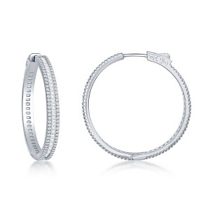 Bella Silver Sterling Silver Baguette CZ 35mm Hoop Earrings - Silver - 1 of 2