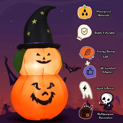 5 Ft Black and Orange Inflatable Pumpkin with Witch Hat