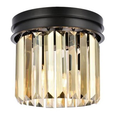 Elegant Lighting Sydney 3 light Matte Black Flush Mount Golden Teak (Smoky) Royal Cut Crystal