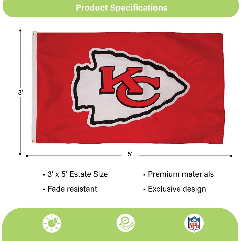 3'x5' Single Sided Flag w/ 2 Grommets, Kansas City Chiefs, 3 of 6