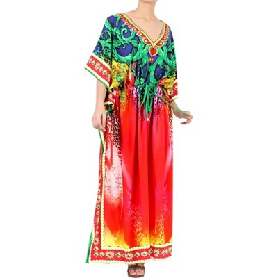 HAPPY BAY Women's House Daily Routine Evening Wear Loungewear Cover Up Slit Dress Long Home Wear Maxi Dresses Caftans for Women 2X-3X Multi,Abstract
