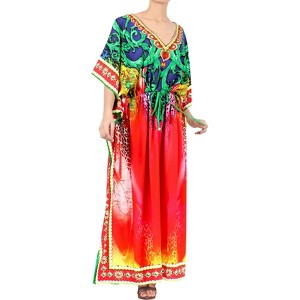 HAPPY BAY Women's House Daily Routine Evening Wear Loungewear Cover Up Slit Dress Long Home Wear Maxi Dresses Caftans for Women 2X-3X Multi,Abstract - 1 of 4