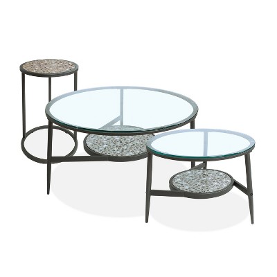 3pc Corveen Glass Top Occasional Table Set Gun Metal - miBasics