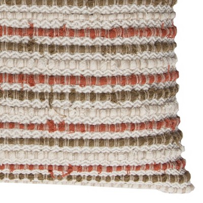 20"x20" Dark Orange and Natural Cotton Striped Throw Pillow Cover