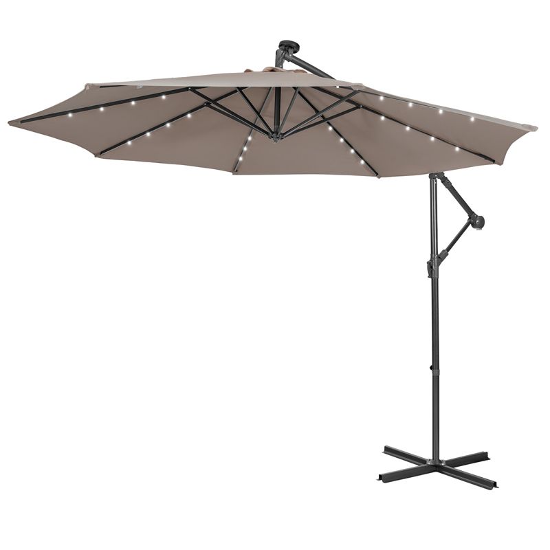 Costway 10FT Cantilever Solar Powered 32LED Lighted Patio Offset Umbrella Outdoor Red\Beige\Coffee\Blue\Navy, 2 of 10
