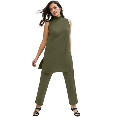 Jessica London Women's Plus Size 2-Piece Stretch Knit Mockneck Mega Tunic Set