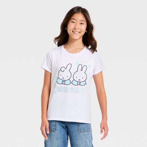Miffy Girls' Miffy Short Sleeve 'Oh My Stars' Graphic T-Shirt - White S