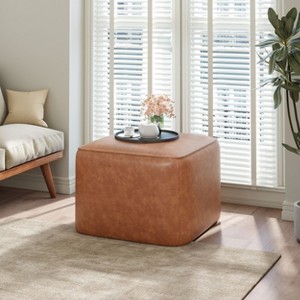 Okak Modern Round/Square Ottoman Coffee Table with PU Leather/Fabric Surface,Multi-Functional Small Footrest for Bedroom,Entryway - 1 of 4