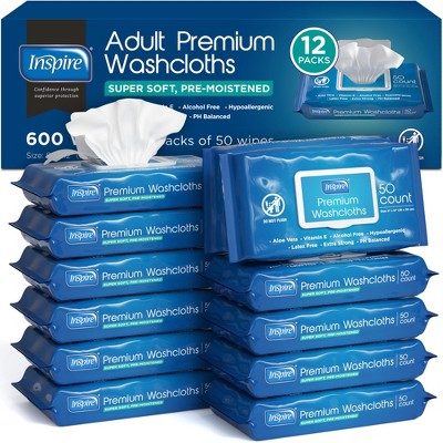 Inspire Adult Wet Wipes, Adult Wash Cloths, Adult Wipes for Incontinence & Cleansing for Elderly, 8"x12"