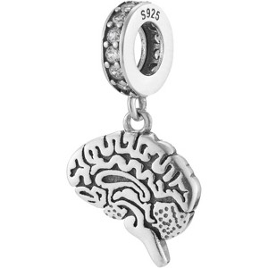 Sterling Silver Anatomical Brain Charm - Detailed Science Bead for Bracelets & Necklaces - 1 of 4