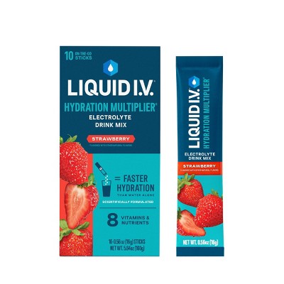 Liquid I.V. Hydration Multiplier Vegan Powder Electrolyte Supplements - Strawberry - 0.56oz each/10ct