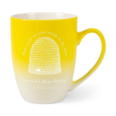 How Sweet Are Your Words To My Taste Sweeter Than Honey Two Toned Ombre Matte Yellow and White 12 ounce Ceramic Stoneware Coffee Cup Mug