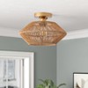 Dewdrop Farmhouse Brown Hand-Woven Cage Shade Semi Flush Mount Ceiling Light with Paper Rope Craft - 3 of 4