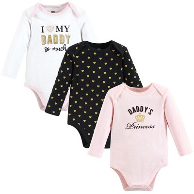 Hudson Baby Infant Girl Cotton Long-Sleeve Bodysuits, Daddys Princess, 3-6 Months
