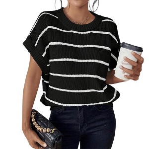 Coolmee Women Summer Sweater Vest Casual Striped Pullover Tank Top Round Neck Cap Sleeve Lightweight Shirt - 1 of 4