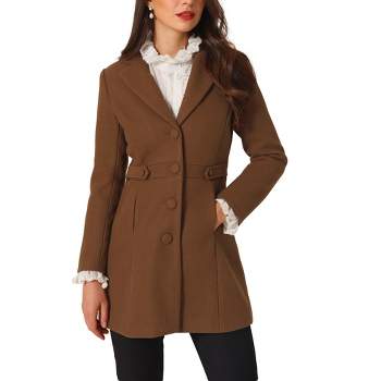 Allegra K Women's Notched Lapel Single Breasted Button Down Outerwear Winter Coats