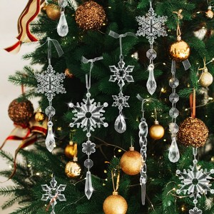 Wrapables 22pcs Christmas Tree Ornaments, Acrylic Hanging Crystal Snowflakes and Icicles Decorations, Drop Pendant Decor for Winter New Year Parties - 1 of 4