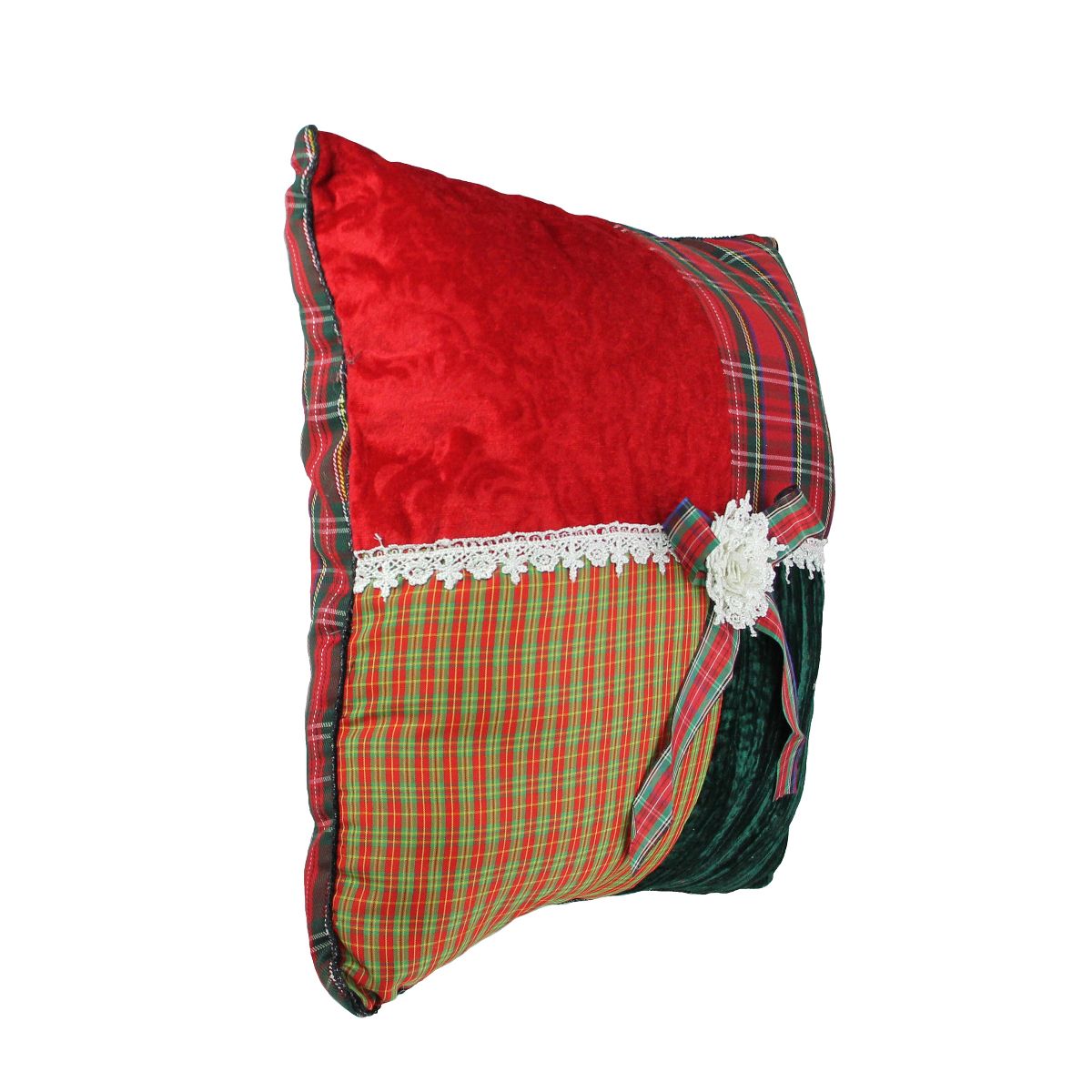 Kurt S. Adler 15.5" Red and Green Plaid Square Christmas Throw Pillow - thumbnail 2